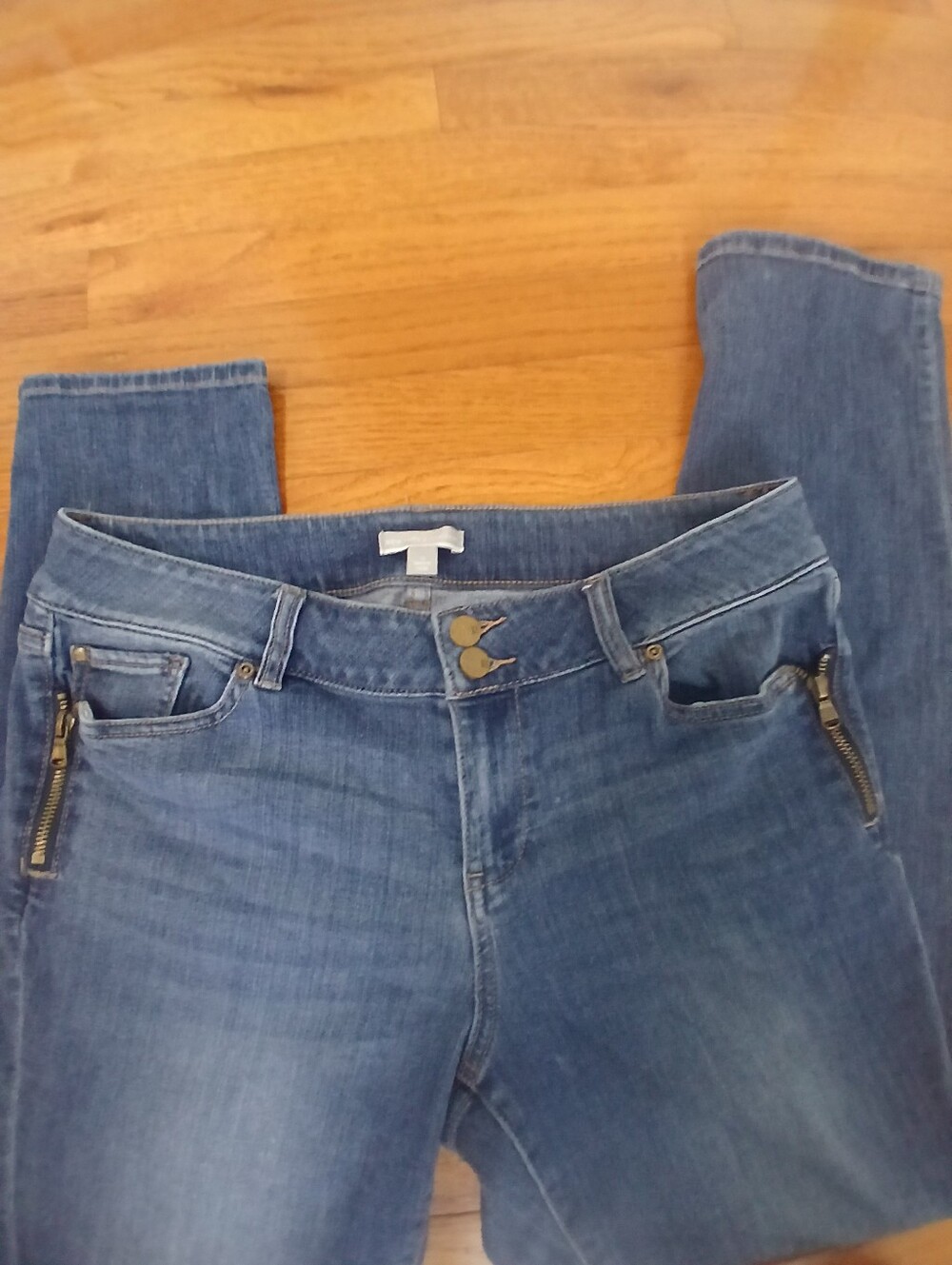 New York & Company Women's Dark Blue Skinny Jeans with Zip Accents